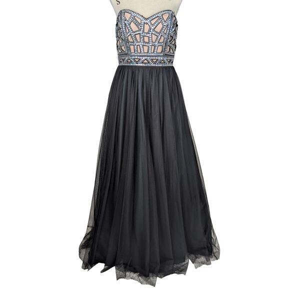 Blondie Nites by Stacy Sklar Strapless Embellished Formal Gown Black Size 11 - Picture 1 of 16